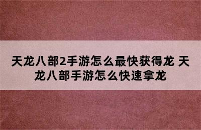 天龙八部2手游怎么最快获得龙 天龙八部手游怎么快速拿龙